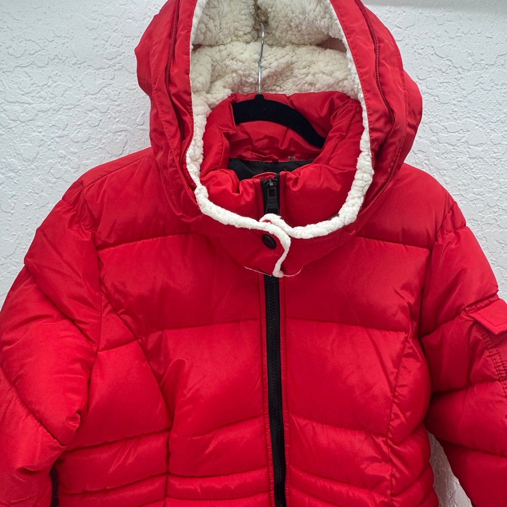 Madden Girl Kids Red Puffer Coat Sherpa Lined Hood Winter Jacket Size M
